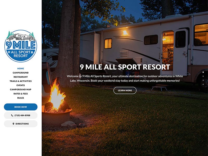 9 Mile All Sport Resort Website Screenshot