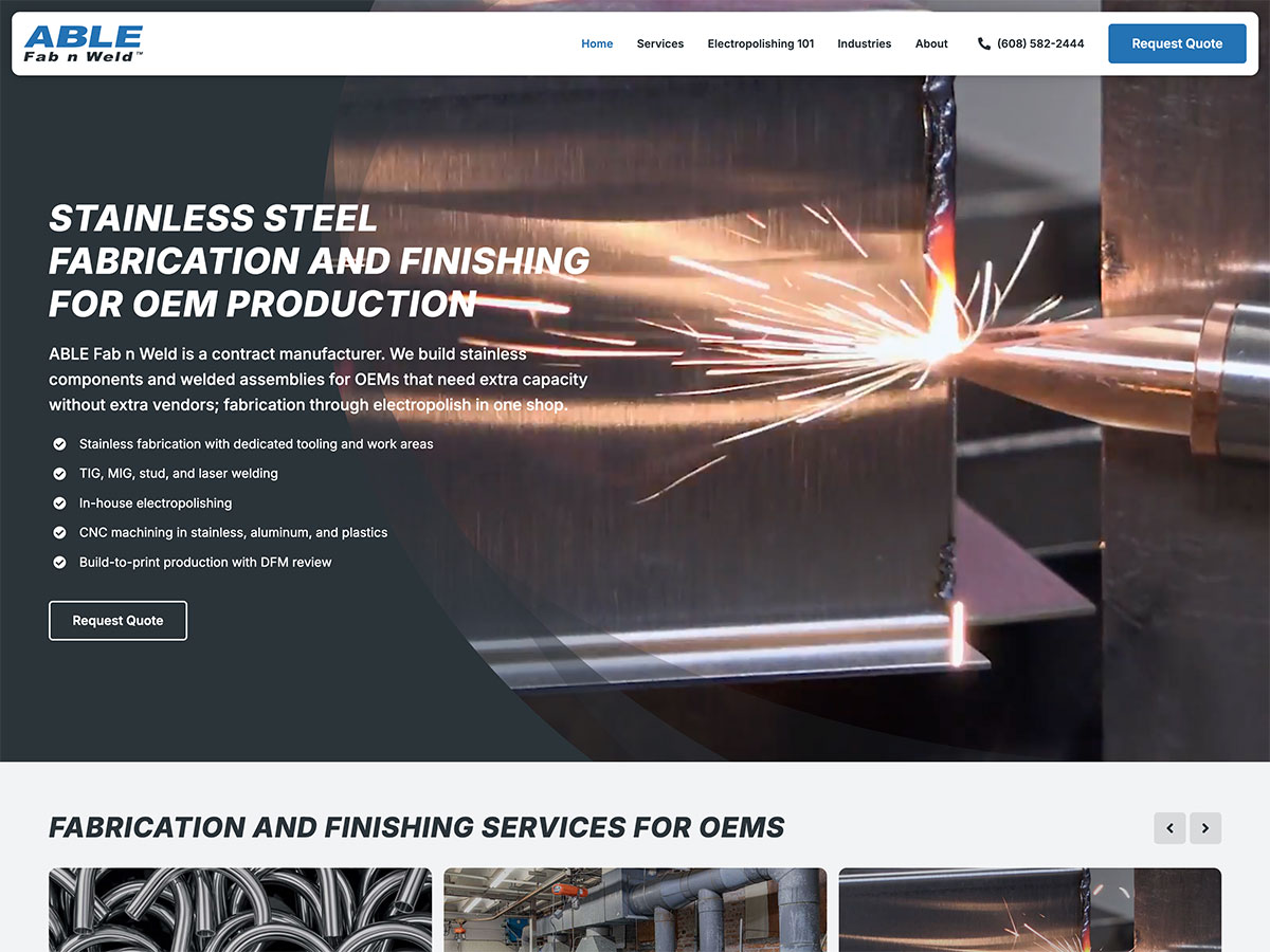able fab n weld website screenshot