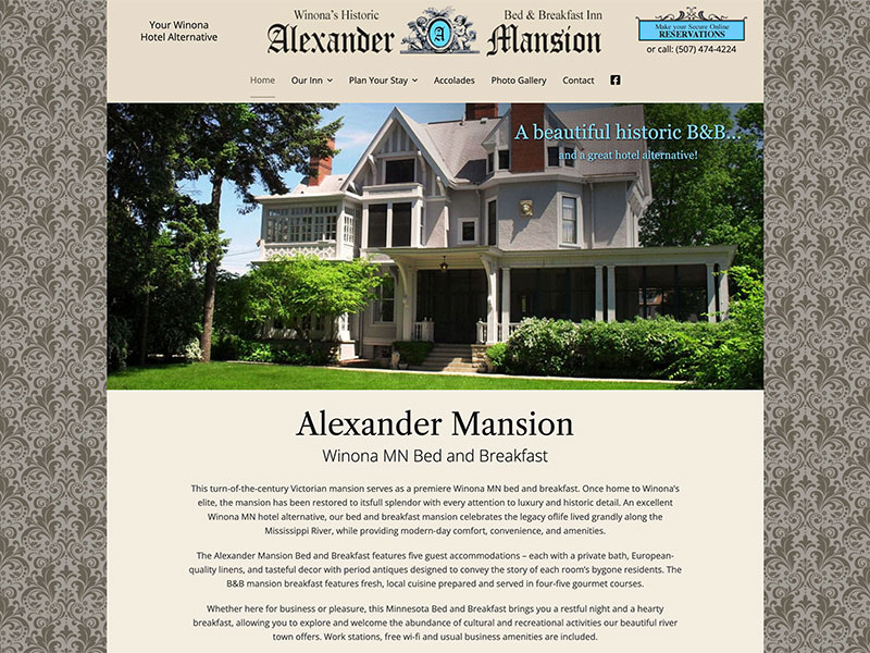 Lodging Website Design - Alexander Mansion