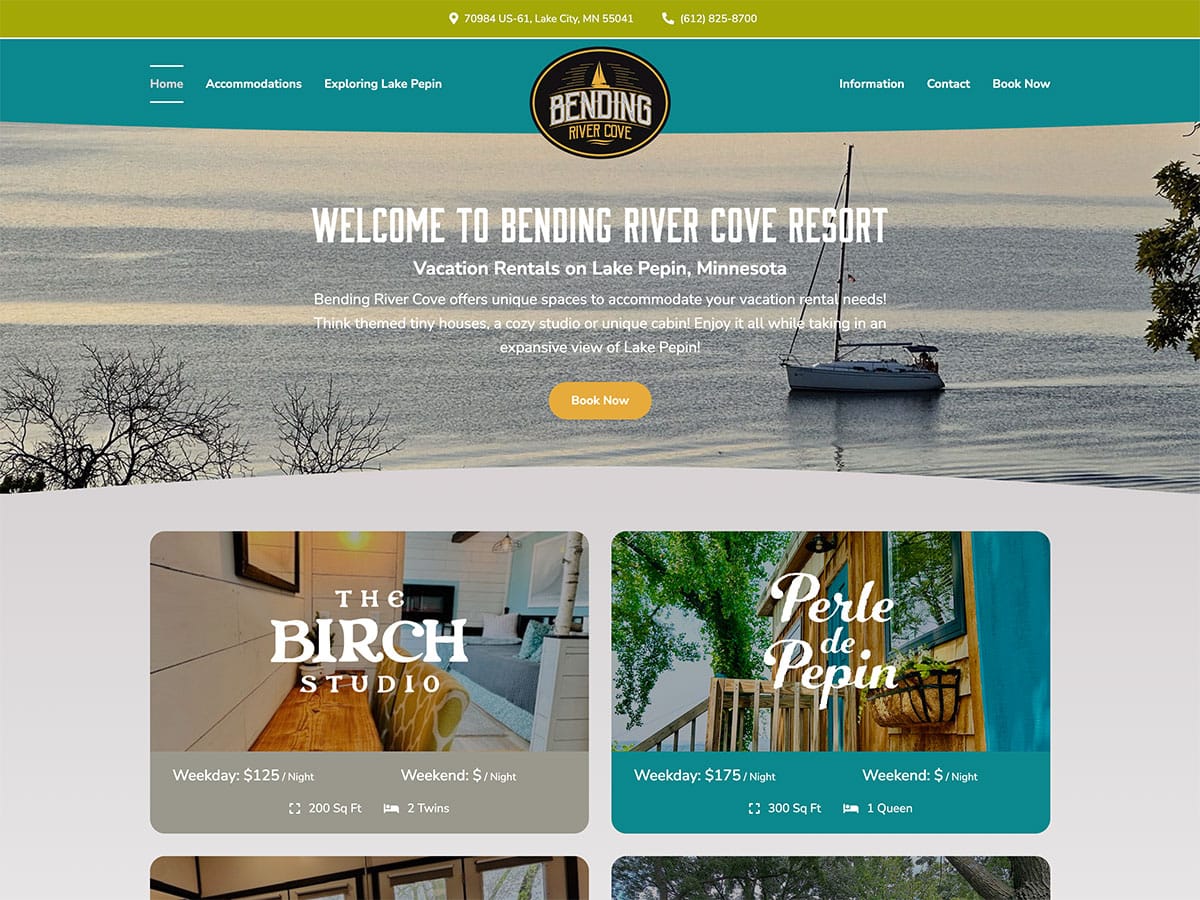 bending river cove website screenshot 2026