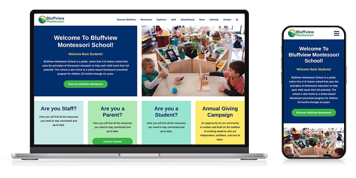 bluffview montessori website responsive 2025