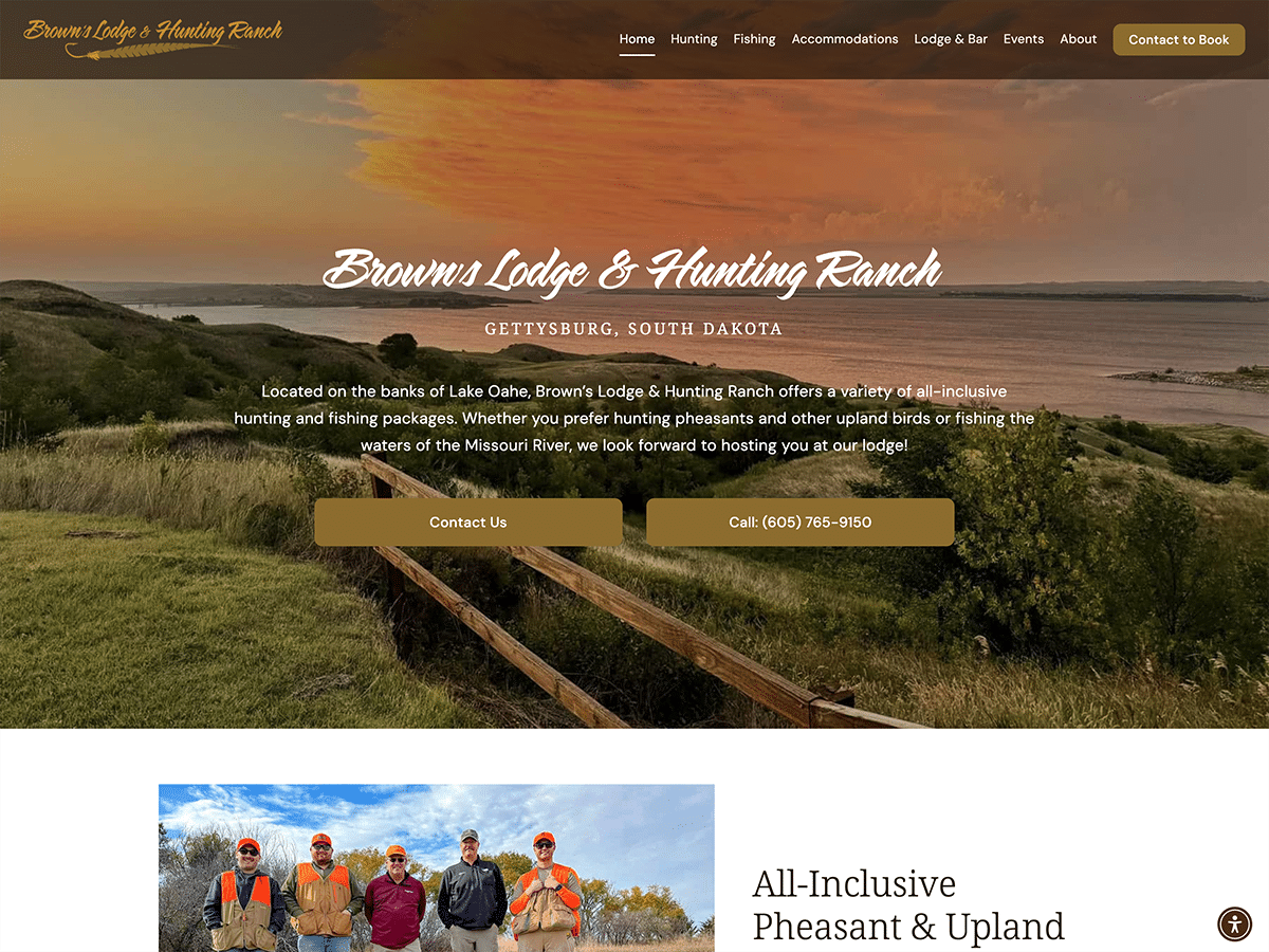 lodging website design browns hunting lodge