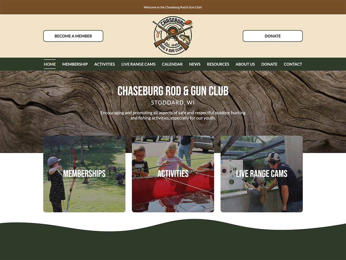 Outdoor archery activity at Chaseburg Rod & Gun Club in Stoddard, WI, promoting outdoor hunting and shooting sports.