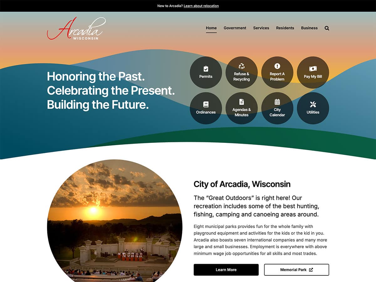 city of arcadia wi website screenshot
