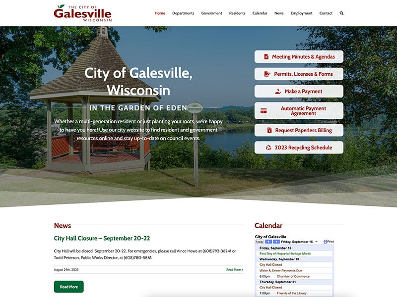 Municipal Website Design - City of Galesville WI