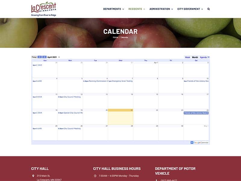 City Website Calendar