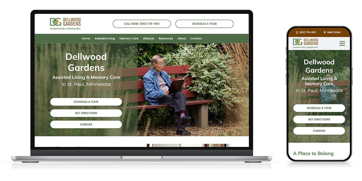 Dellwood Gardens Assisted Living Website Design Screenshot