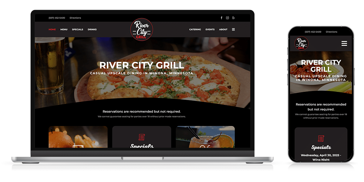 Dining Website Design for River City Grill