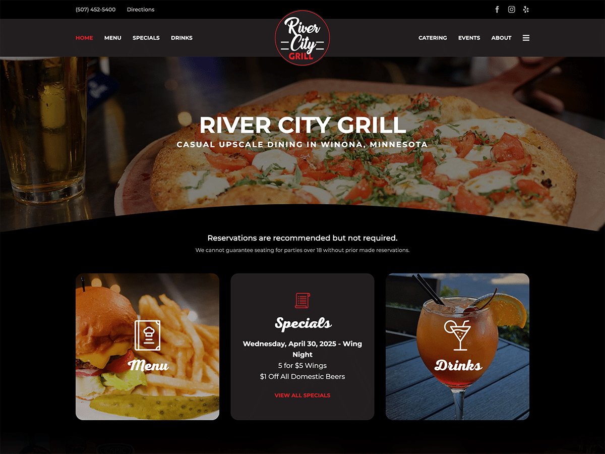 Dining Website Design for River City Grill