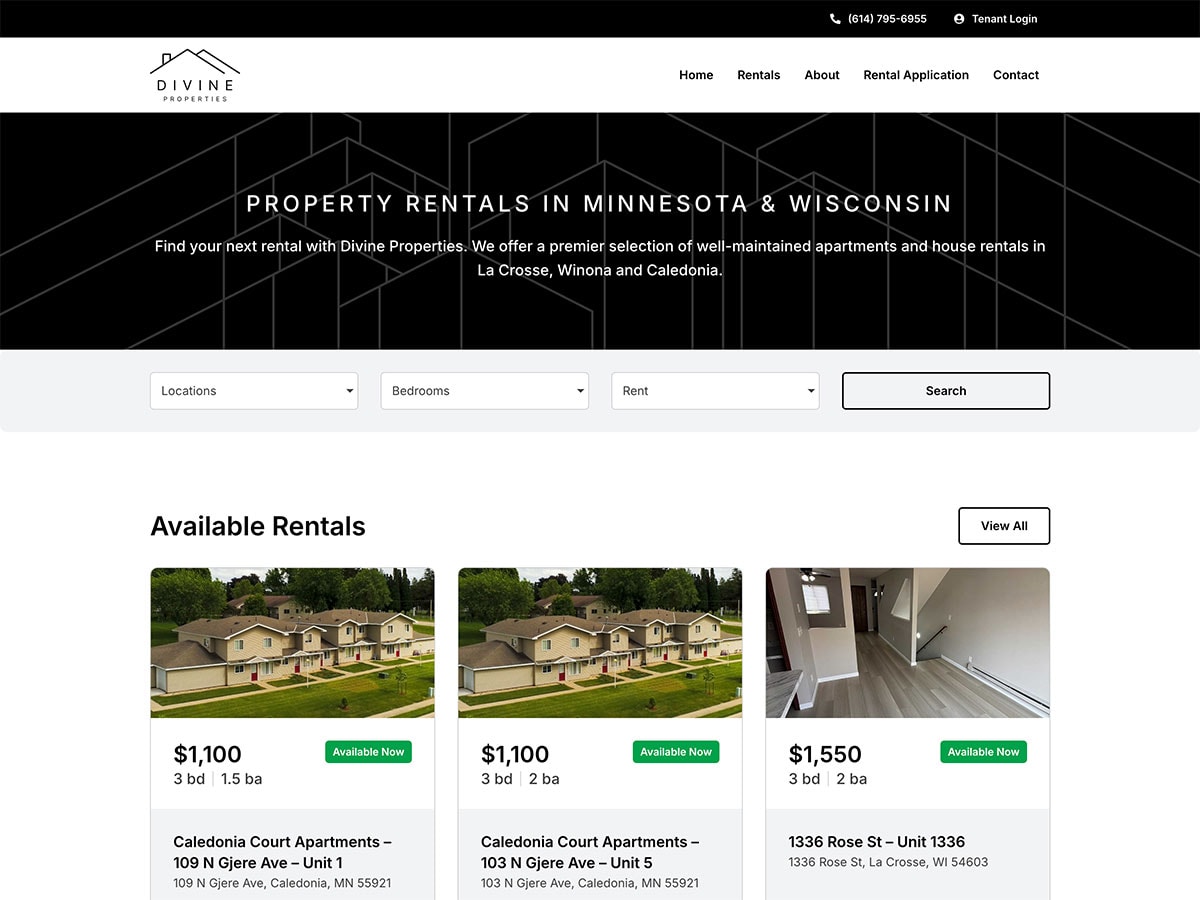 divine properties website screenshot