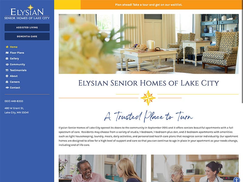 Senior Living Website Design - Elysian Senior Homes of Lake City