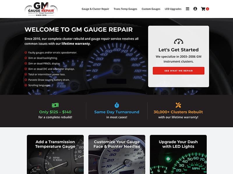 Automotive Website Design - GM Gauge Repair
