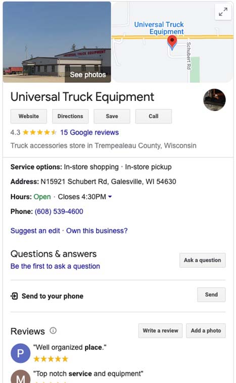 Universal Truck Equipment GMB – Vision Design Group Manufacturing Google My Business Listings Service