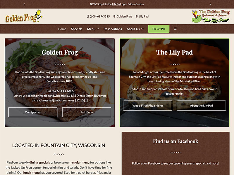 Restaurant Website Design - The Golden Frog