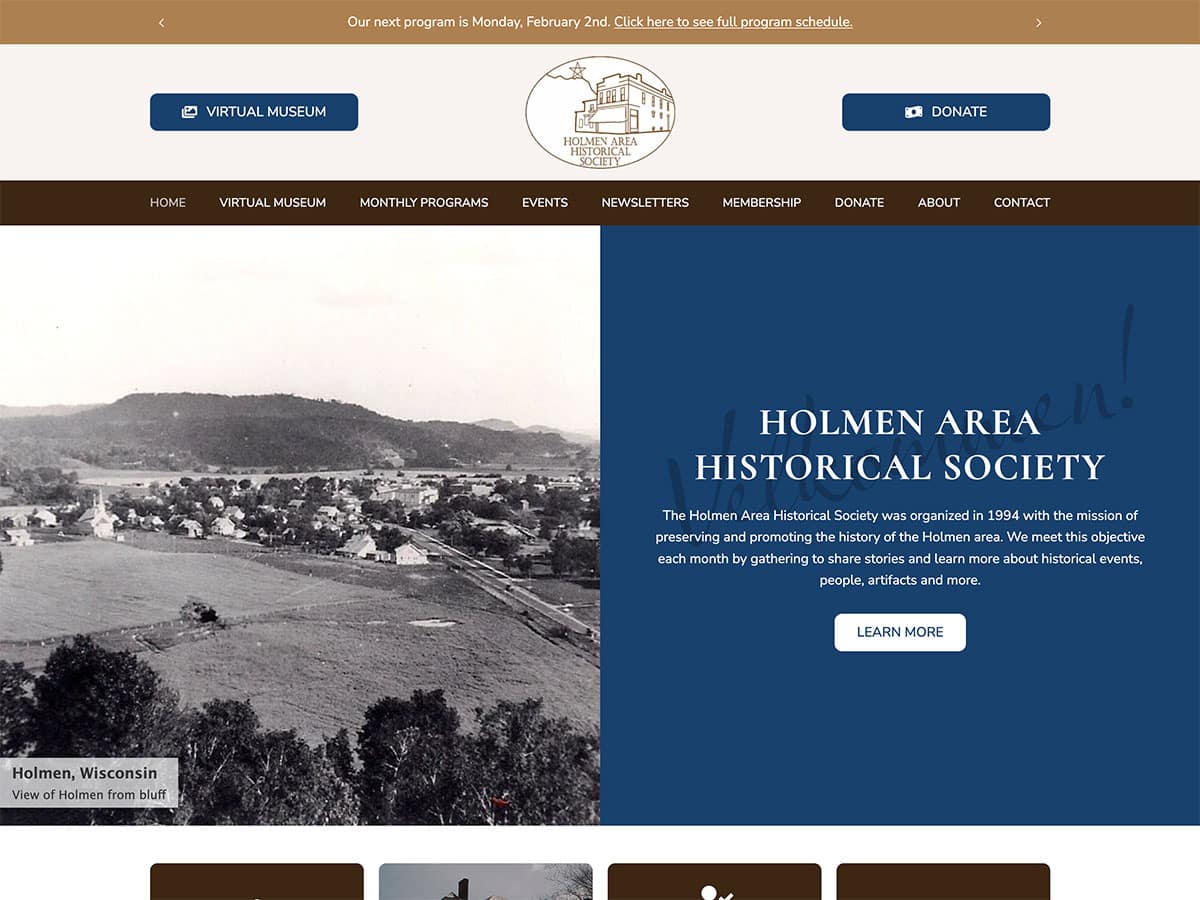 holmen area historical website screenshot