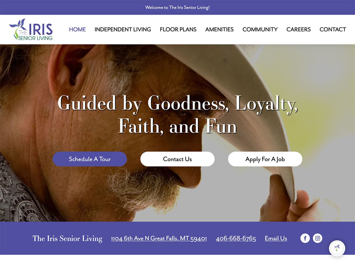 iris senior living website screenshot