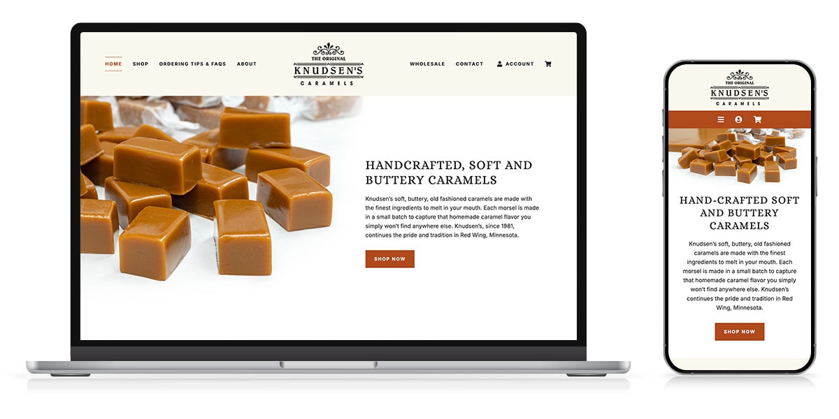 knudsens caramels website responsive