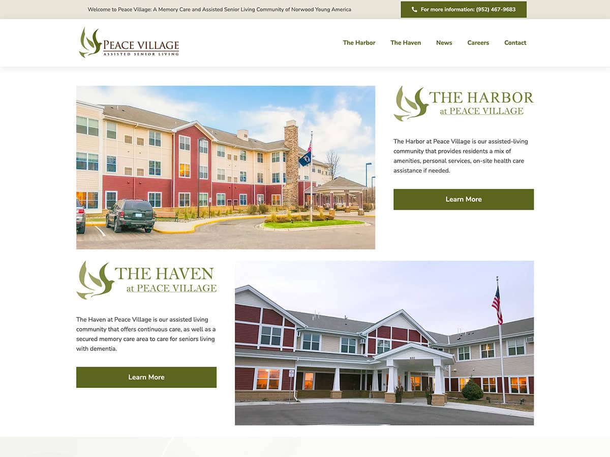 peace village website screenshot