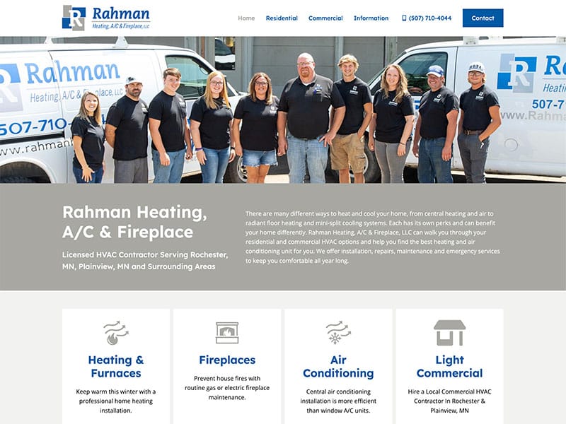 Professional Service Website Design - Rahman Heating, A/C & Fireplace
