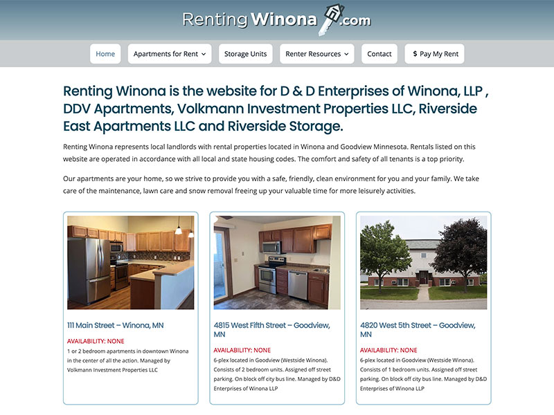 Property Management Website Design - Renting Winona