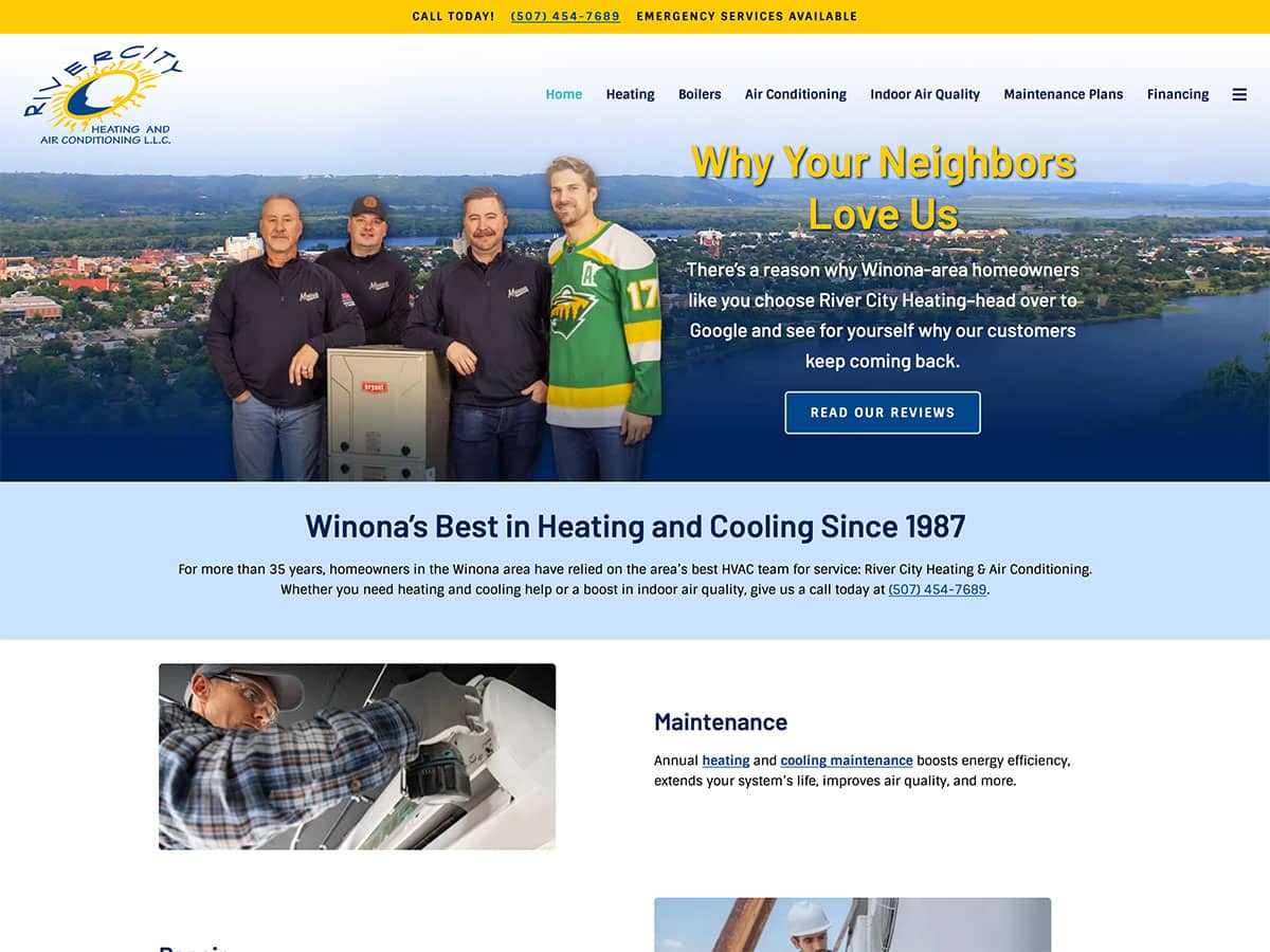 river city heating web screenshot
