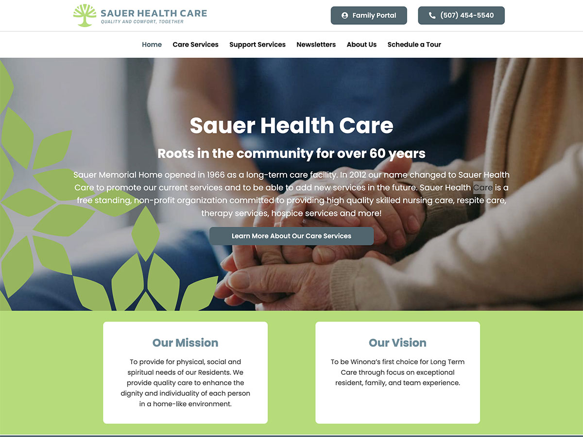 sauer health care website screenshot