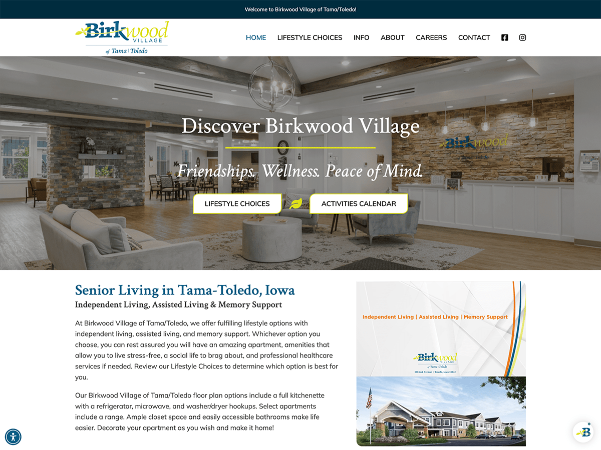 senior community website design birkwood