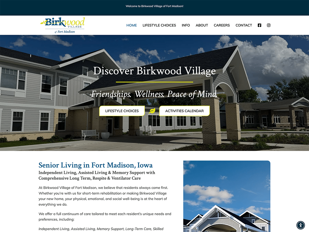senior living website design birkwood fort mad
