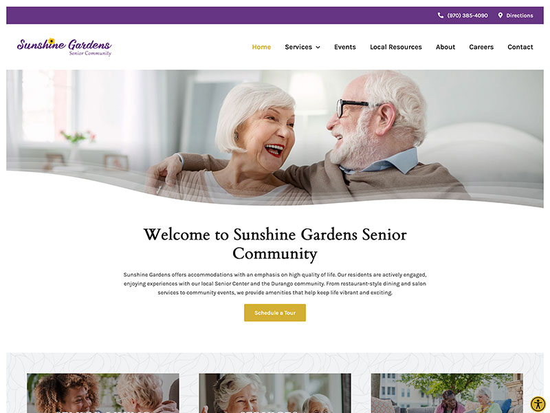 Senior Living Website Design - Sunshine Gardens Senior Community