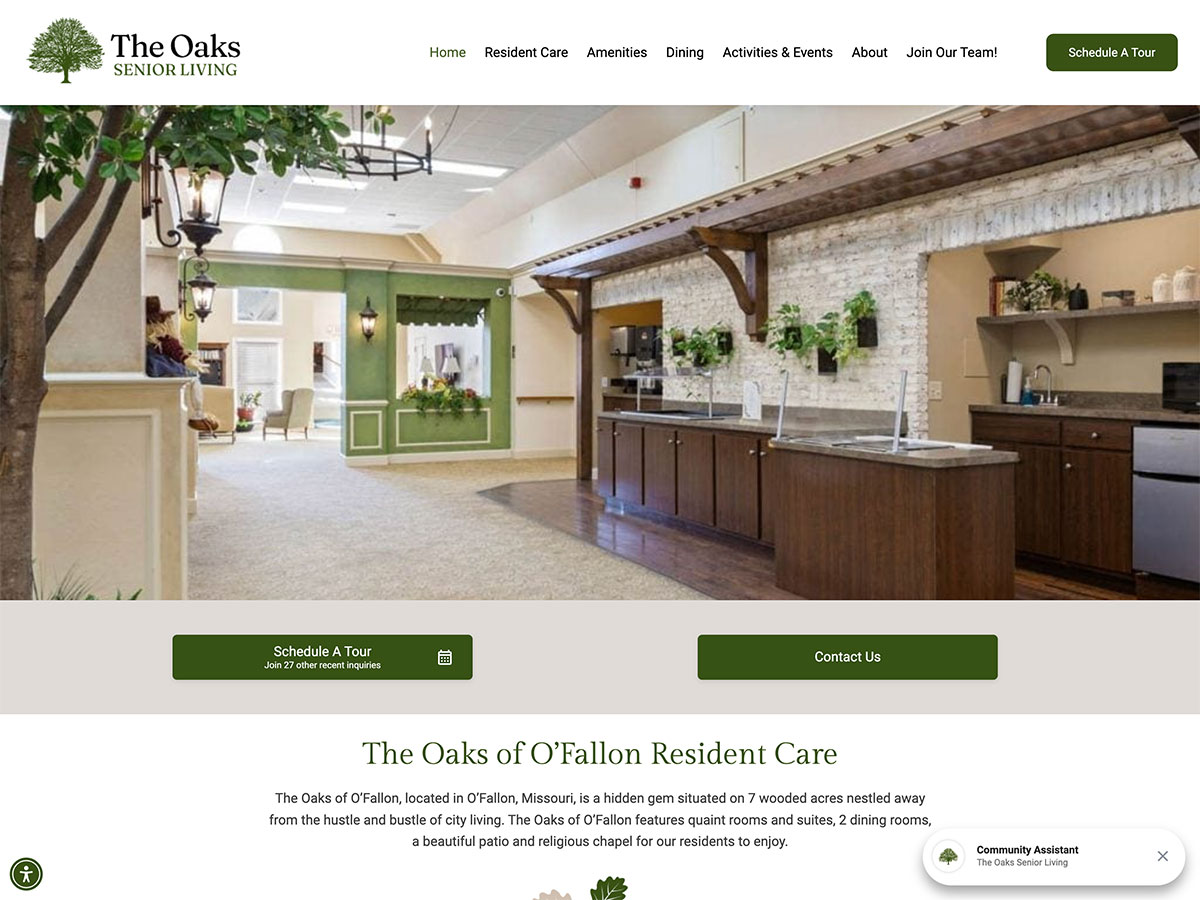 the oaks senior living website screenshot