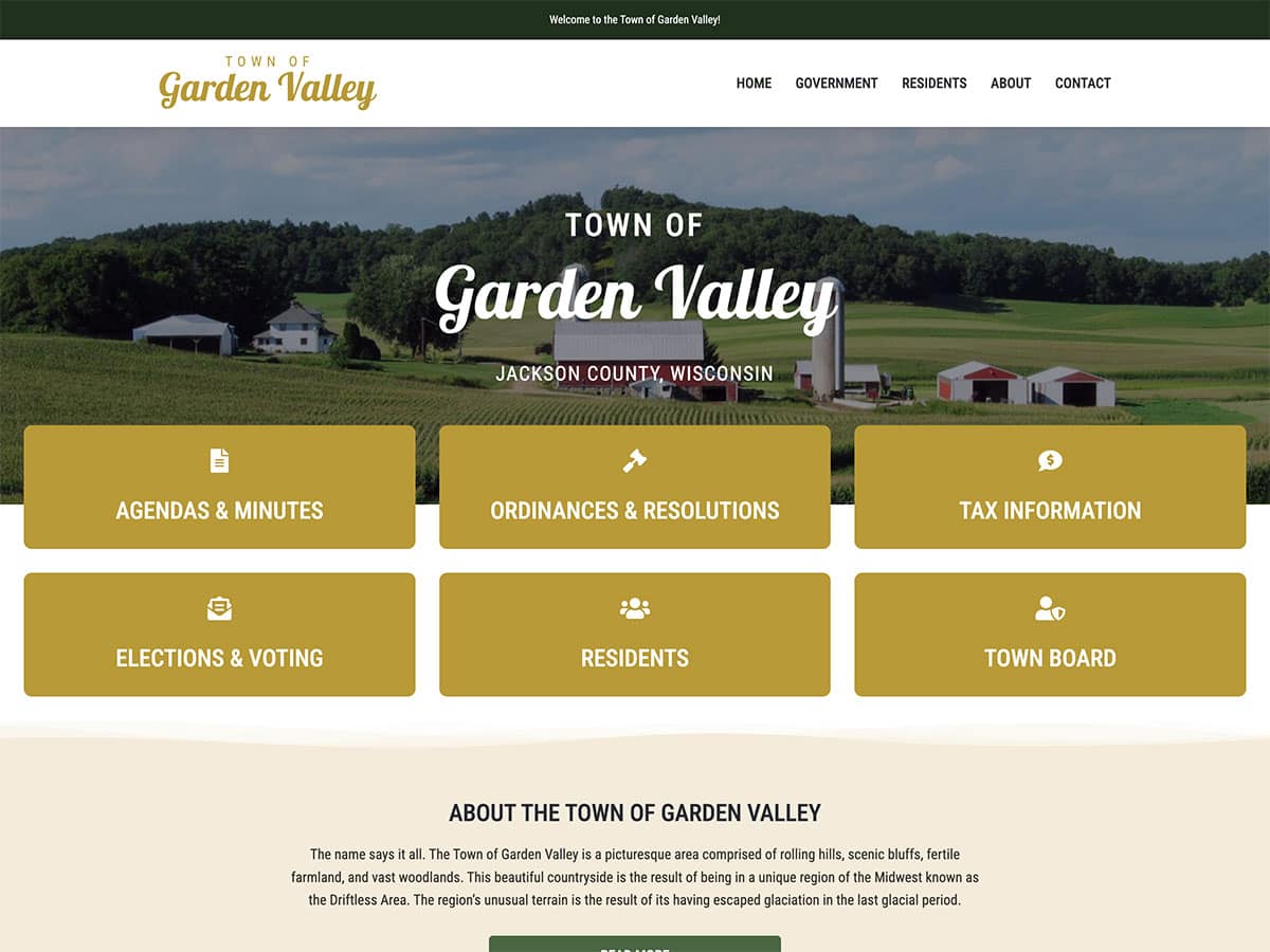 town of garden valley wi website screenshot