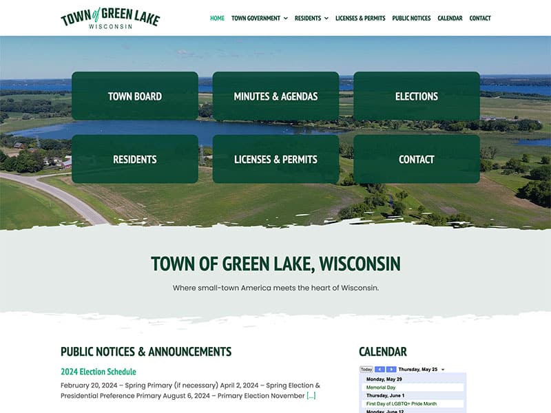Website Launch: Town of Green Lake Wisconsin