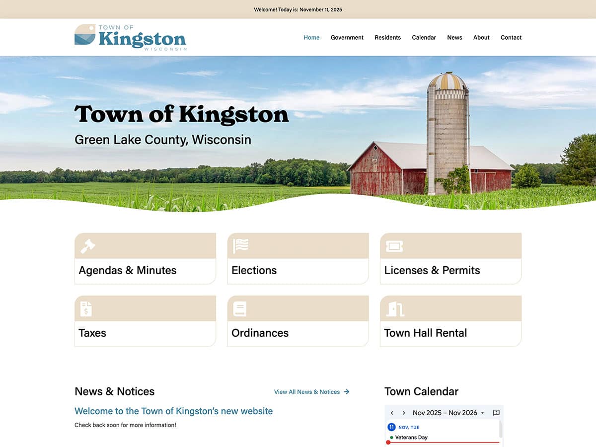 town of kingston wisconsin website screenshot