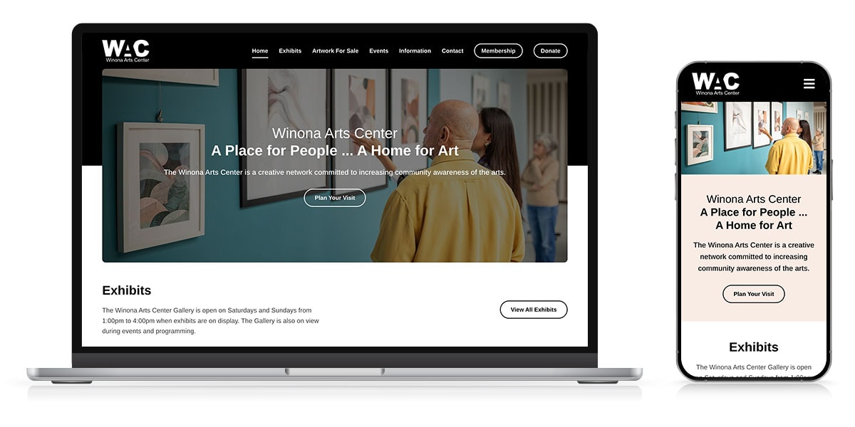 winona arts center website responsive