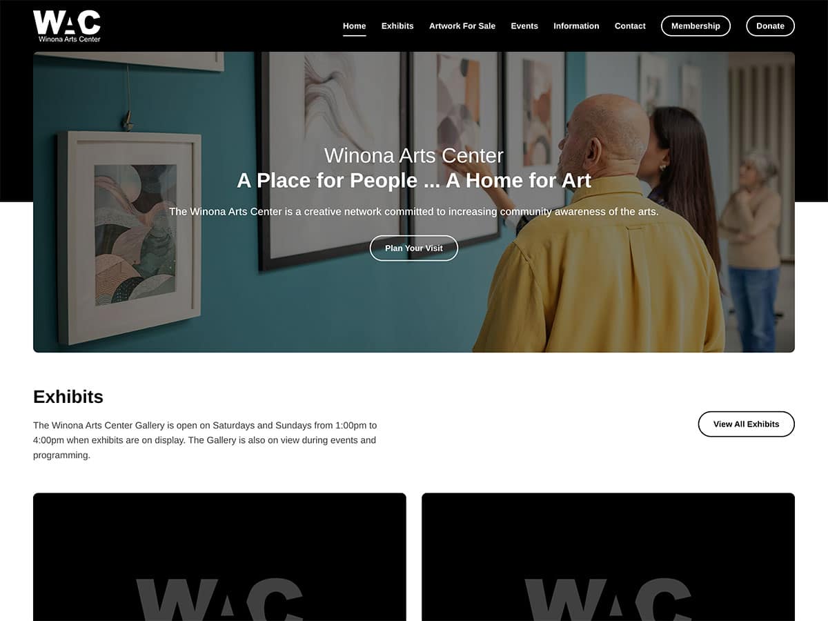 winona arts center website screenshot