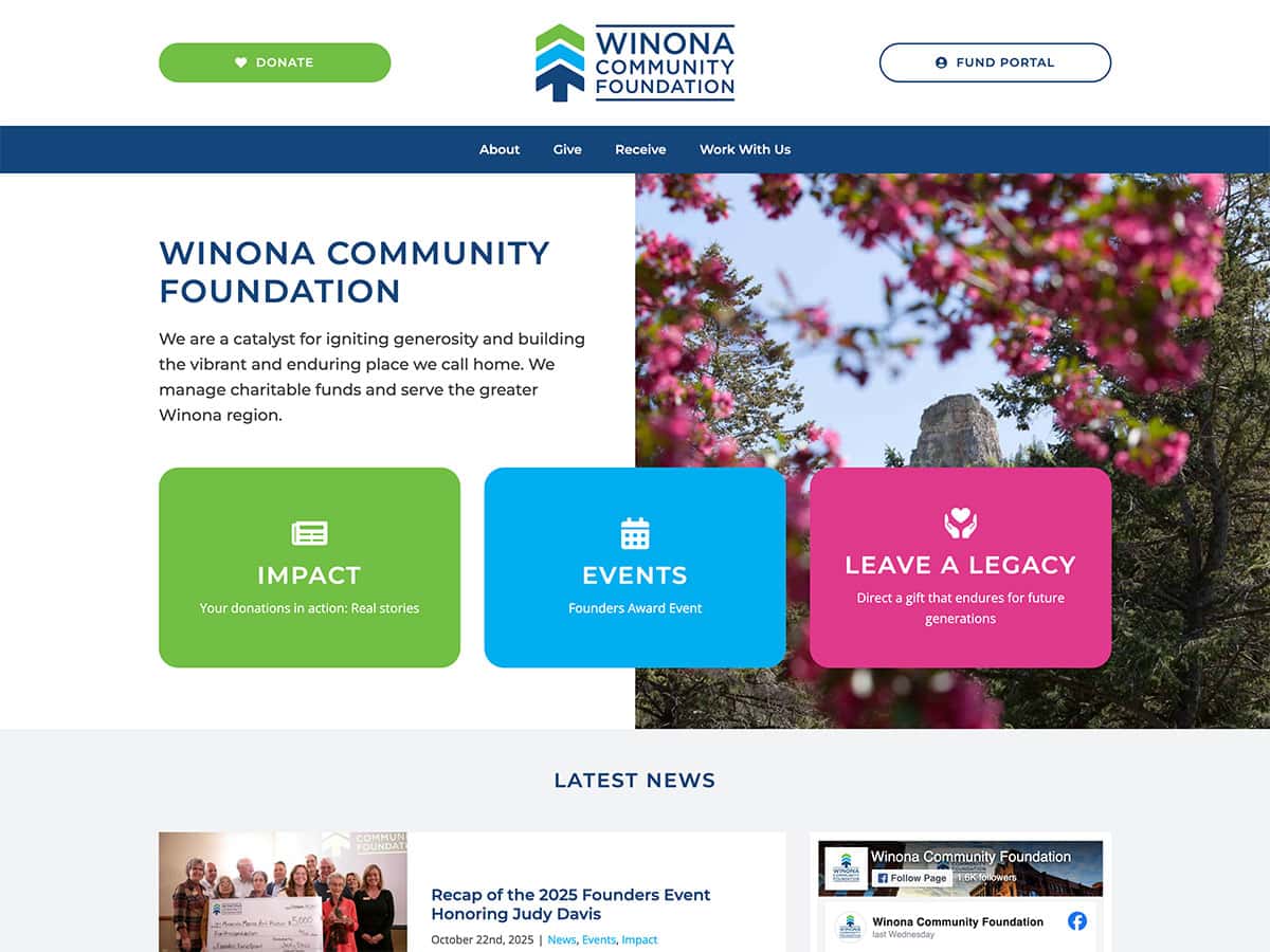 winona community foundation website screenshot