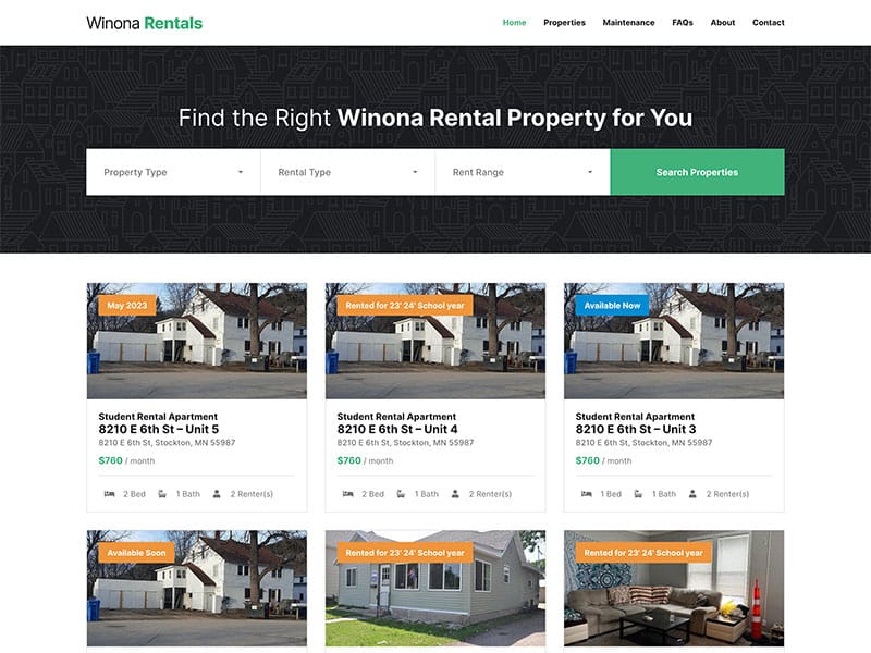 Property Management Website Design - Winona Rentals